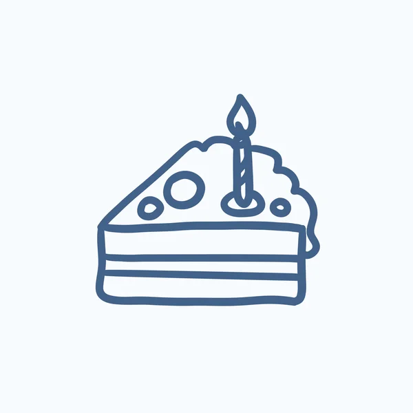 Кусок торта с иконой наброска свечи . — стоковый вектор