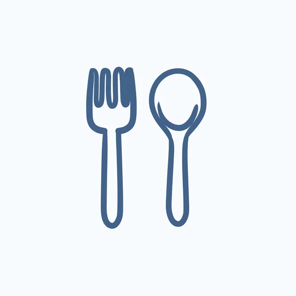 Cuchara y tenedor icono del boceto . — Vector de stock