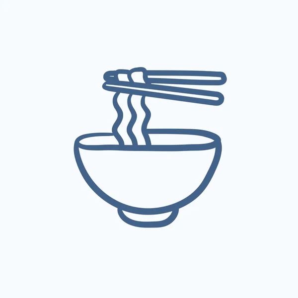 碗的面条与双筷子素描图标. — 图库矢量图片