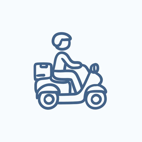 Hombre que lleva mercancías en el icono del boceto de bicicleta . — Vector de stock