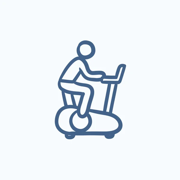 Treinamento de homem no ícone de esboço de bicicleta de exercício . —  Vetores de Stock
