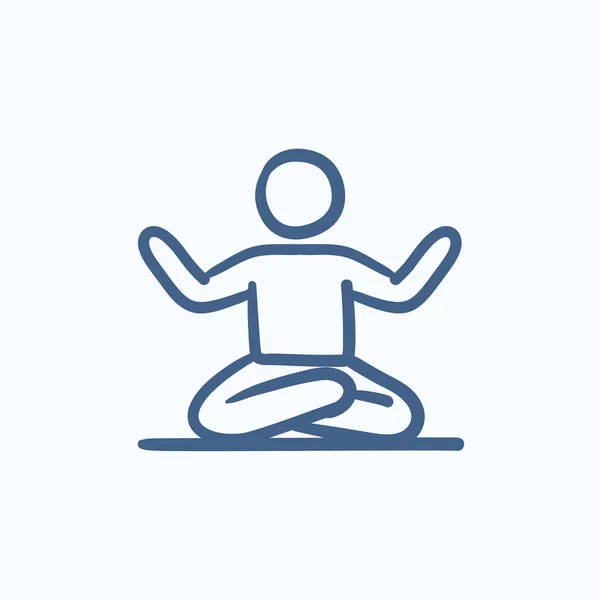 Hombre meditando en el icono del boceto de la pose de loto . — Vector de stock