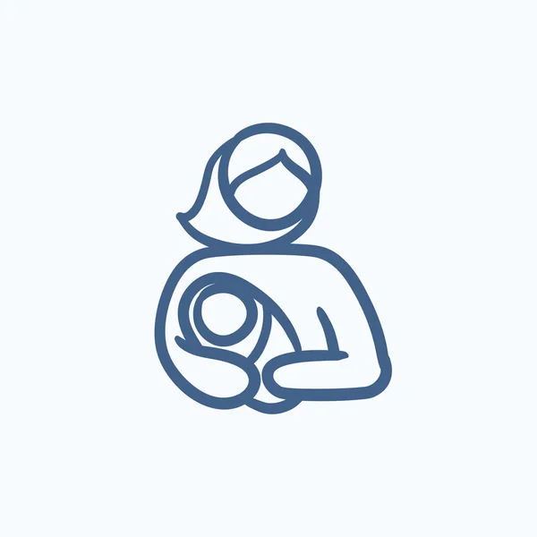 Femme tenant bébé croquis icône . — Image vectorielle