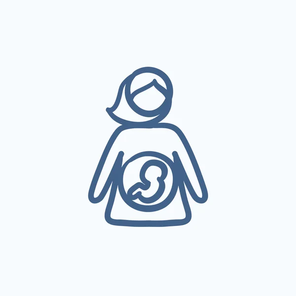 Baby plodu v lůně matky skica ikony. — Stockový vektor