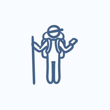 Turist backpacker telefon kroki simgesiyle.