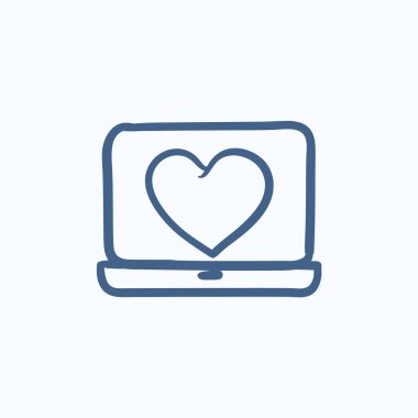 Laptop ekran kalp sembolü ile kroki simgesi.