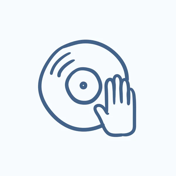 Schijf met dj hand schetsen pictogram. — Stockvector