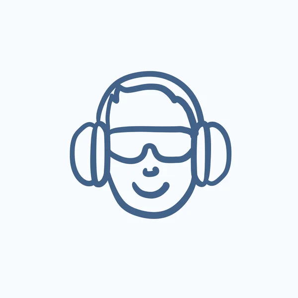 Man in headphones sketch icon. — Stock Vector