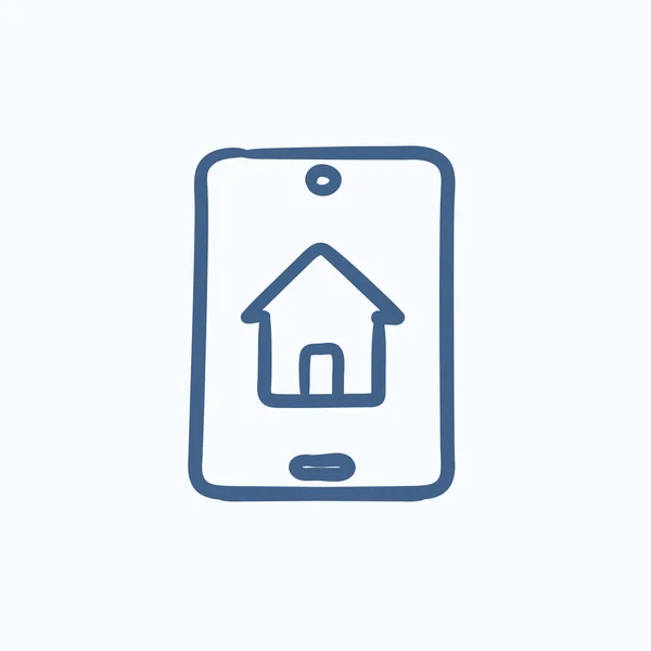 Woning zoeken op mobiel apparaat schets pictogram. — Stockvector