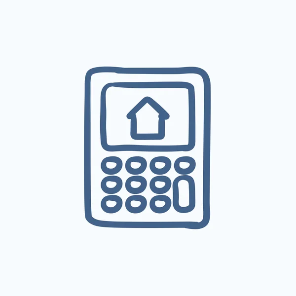 Calculator met huis op schets-pictogram weergeven. — Stockvector