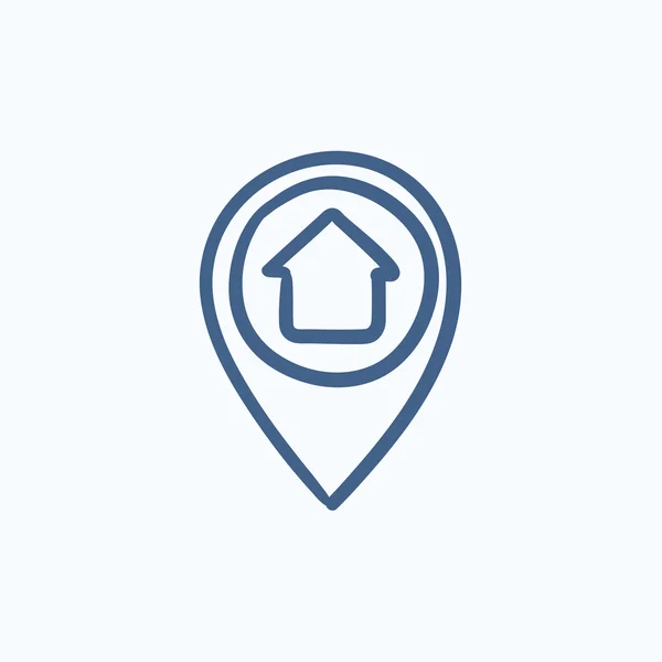 Aanwijzer met huis in schets pictogram. — Stockvector