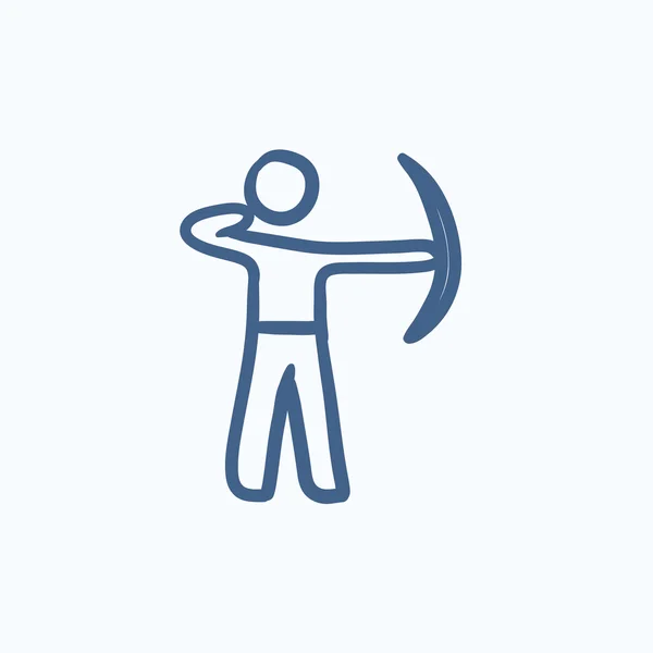 Entrenamiento de arquero con el icono del bosquejo arco . — Vector de stock