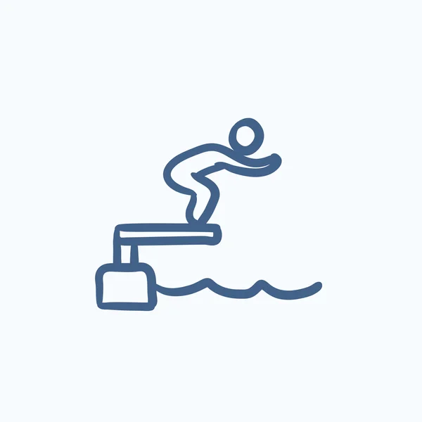 Nadador pulando no ícone do esboço da piscina . — Vetor de Stock