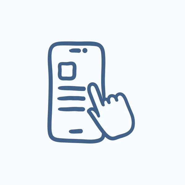 Dedo tocando ícone do esboço do smartphone . — Vetor de Stock