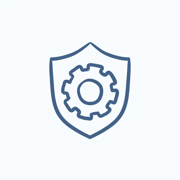 Shield with gear sketch icon. — Stock Vector