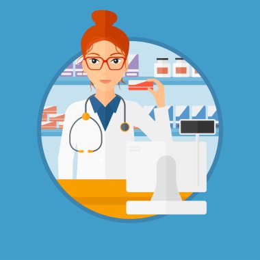 Biraz ilaç gösterilen eczacı.