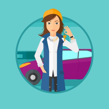 Yeni arabasını anahtarları tutan kadın.