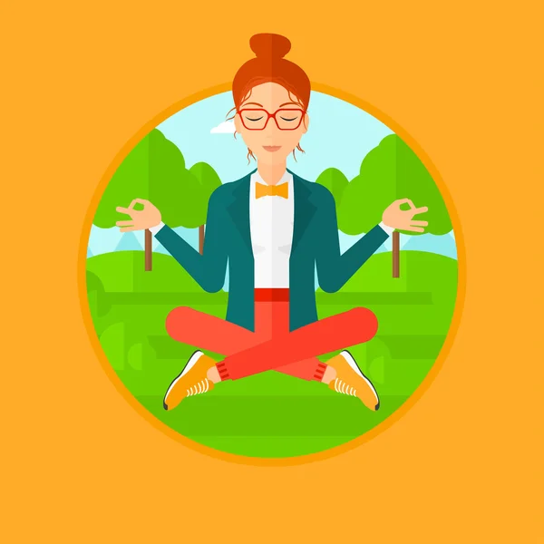 Business woman meditating in lotus position. — Stock Vector