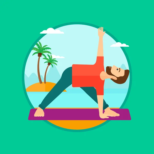 Uomo praticare yoga triangolo posa sulla spiaggia . — Vettoriale Stock