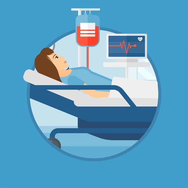 Woman lying in hospital bed. — Stock Vector