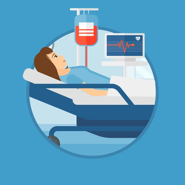 Mujer acostada en cama de hospital . — Vector de stock