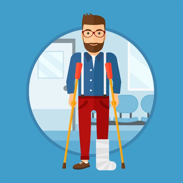 Man with broken leg and crutches. — Stock Vector