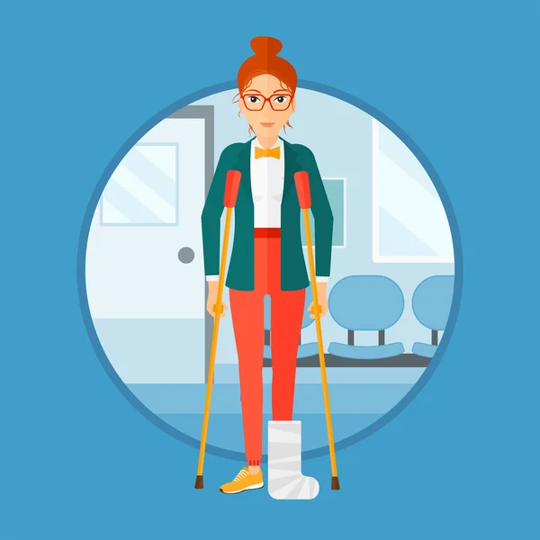 Woman with broken leg and crutches. — Stock Vector