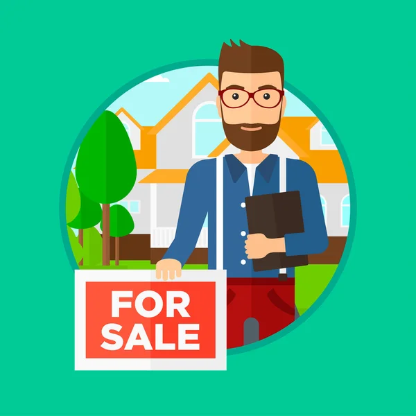 Real estate agent offering house. — Stock Vector