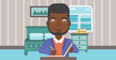 Yazı defteri ile muhabir.