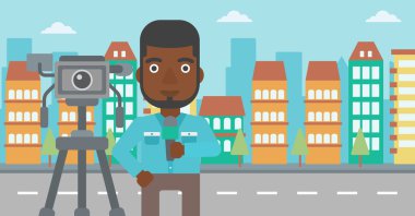 Tv muhabiri çalışma.