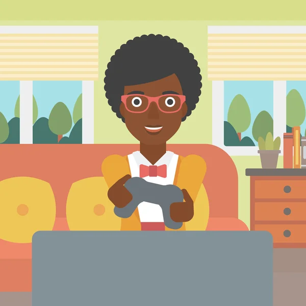 Femme jouant à un jeu vidéo . — Image vectorielle