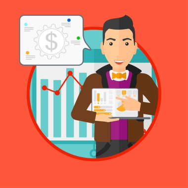 Bir dizüstü bilgisayarda rapor sunma işadamı.