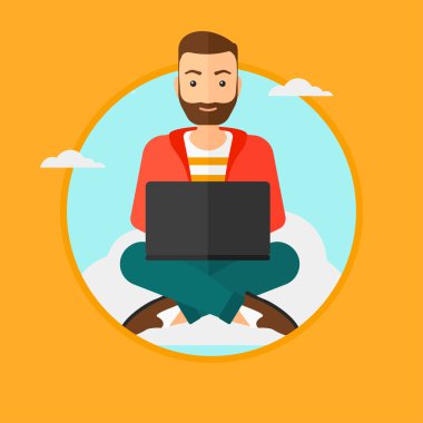 Bulut bilgisayar teknolojisi kullanan adam.