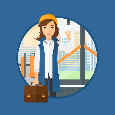 Woman traveling by public transport.