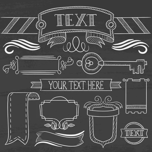 Set of vintage ribbons, frames on a chalkboard. — Stock Vector