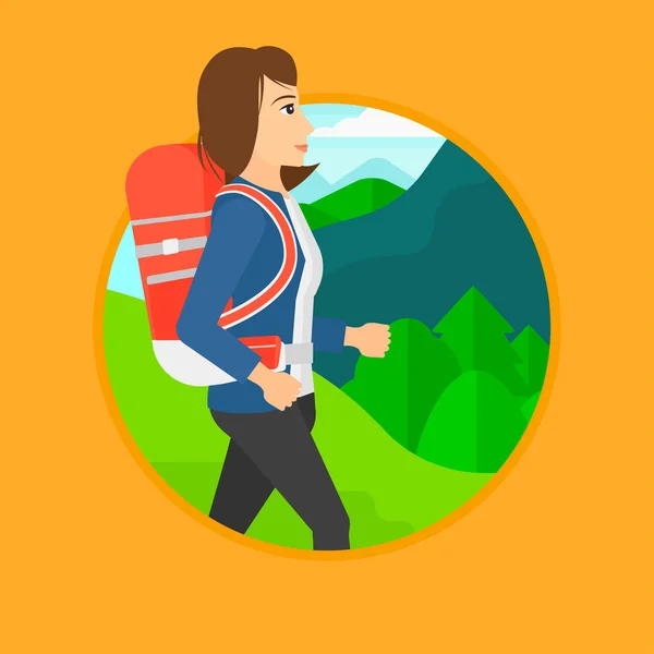 Woman with backpack hiking. — Stock Vector