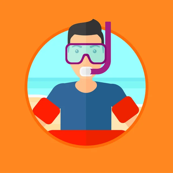 Uomo con attrezzatura da snorkeling sulla spiaggia . — Vettoriale Stock