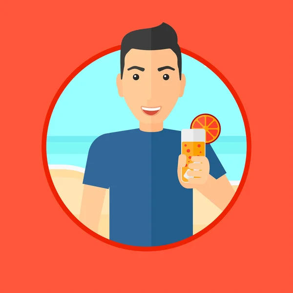 Чоловік з коктейлем на пляжі . — стоковий вектор
