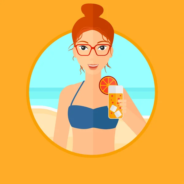 Mulher com coquetel na praia . — Vetor de Stock