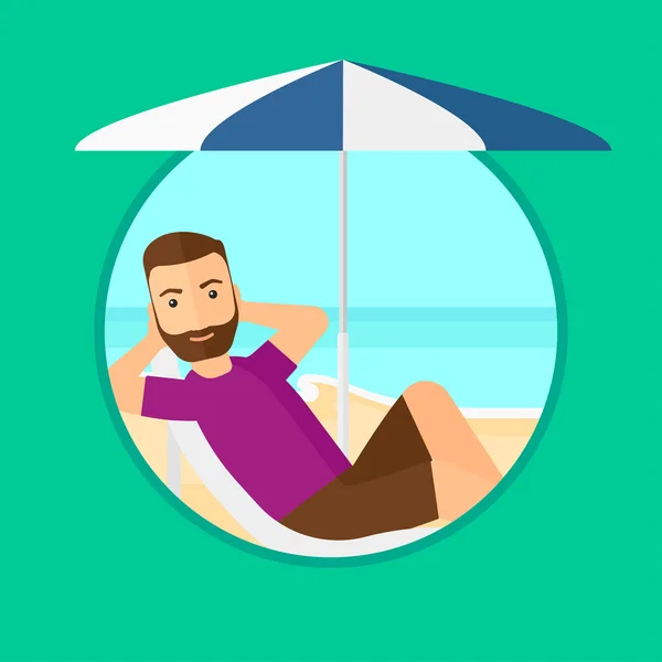 Man relaxing on beach chair. — Stock Vector