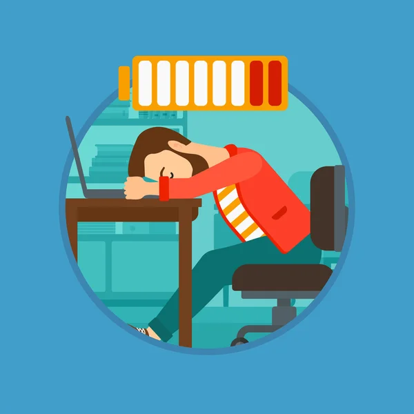Ο άνθρωπος που κοιμάται στο χώρο εργασίας. — Διανυσματικό Αρχείο