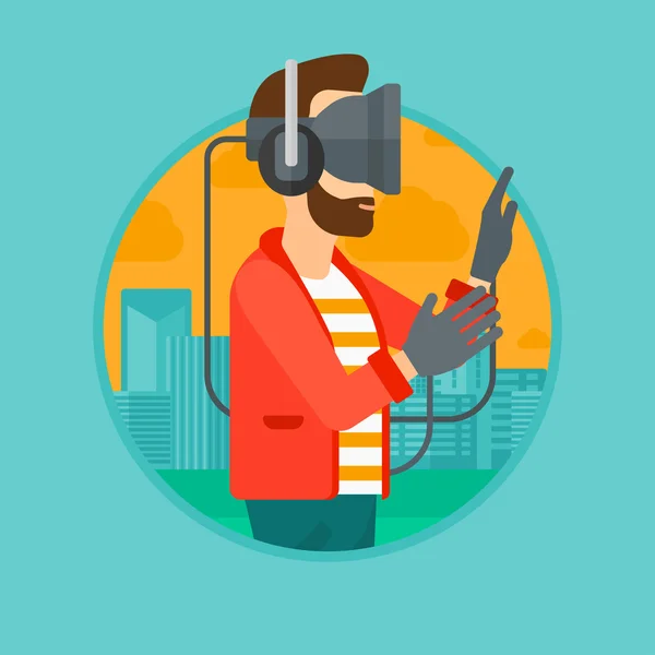 Man in virtual reality headset afspelen van video game. — Stockvector