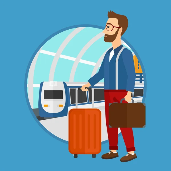 Man at the train station. — Stock Vector