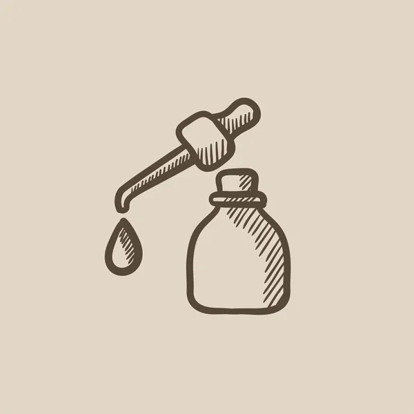 Bottle of essential oil and pipette sketch icon. — Stock Vector