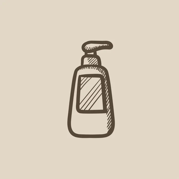 Fles met dispenser pomp schets pictogram. — Stockvector