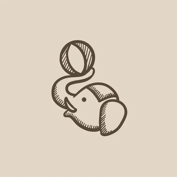 Elefante de circo jugando con el icono del boceto de la bola . — Vector de stock