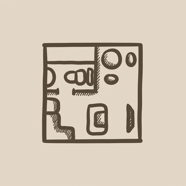 Interior de la casa con icono de boceto de muebles . — Vector de stock