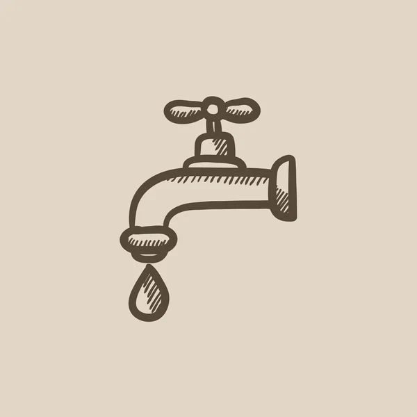 Dripping tap with drop sketch icon. — Stock Vector