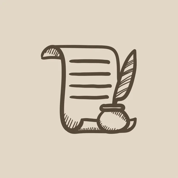 Rollo de papel con pluma icono de dibujo de pluma . — Archivo Imágenes Vectoriales