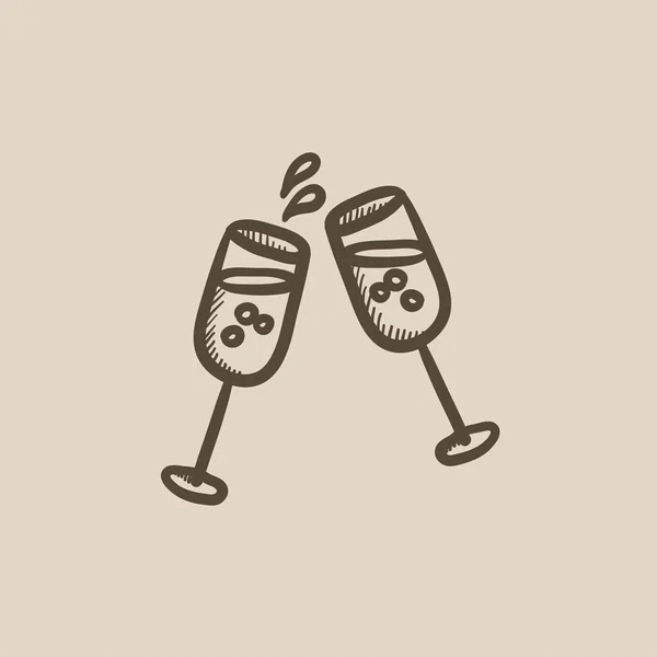 Dos copas de icono de boceto champaign . — Vector de stock